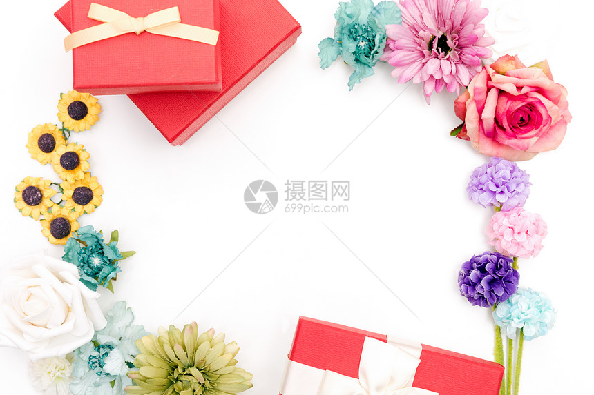 节日礼物留白花背景图片