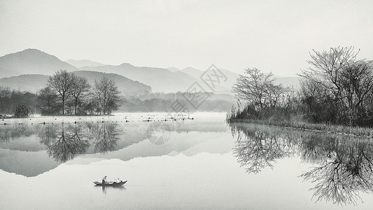 旅行风景插画充满中国风的江南水乡雾气景色背景