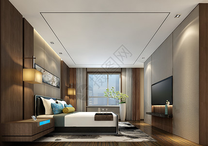 木地板中式卧室中式古典风格室内装修效果图背景