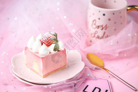 粉红盘子粉红草莓蛋糕甜美少女系背景