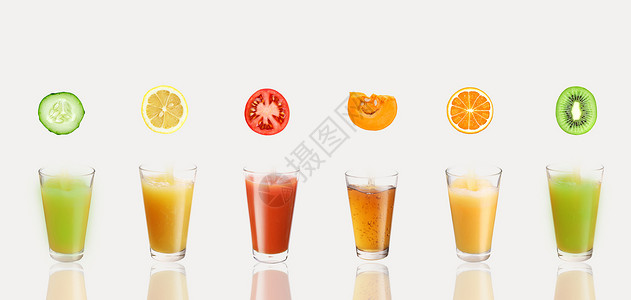 猕猴桃柠檬排列创意水果饮料设计图片