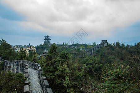 山丘小亭子湖北恩施土司城风景背景