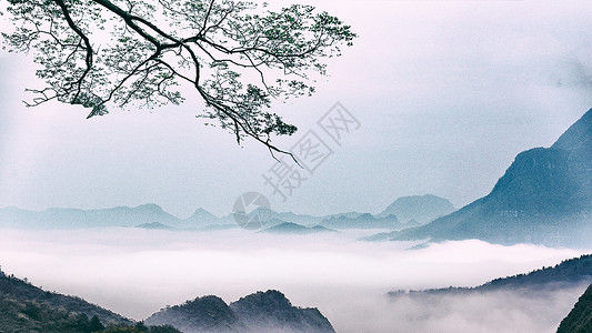 中国画云中国风水墨山水田园背景