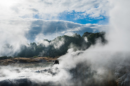 瀑布温泉新西兰罗托鲁阿火山温泉背景