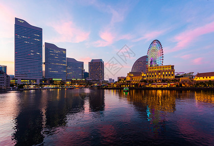 日本横滨城市夕阳背景