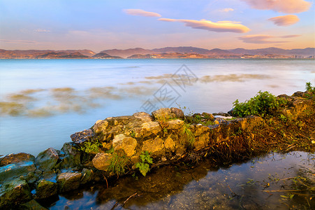 云南大理洱海晚霞洱海背景