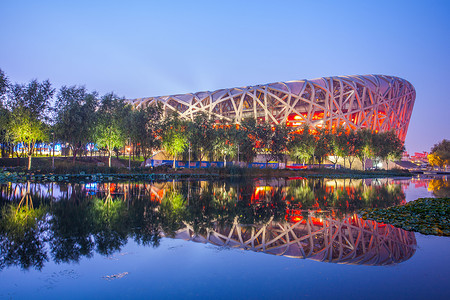鸟巢图片北京国家体育场（鸟巢）倒影背景