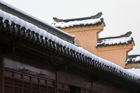 冬天里下雪后的古建筑背景图片