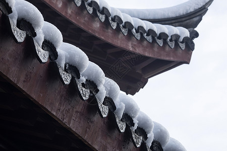 冬天里下雪后的古建筑背景图片