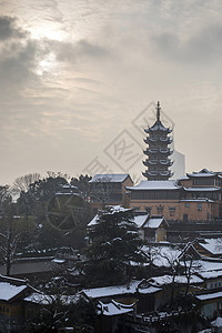 冬天里下雪后的古建筑背景图片