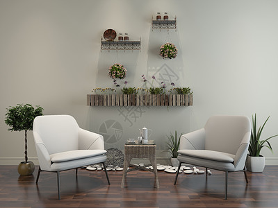 藤编椅子单椅植物组合效果图设计图片
