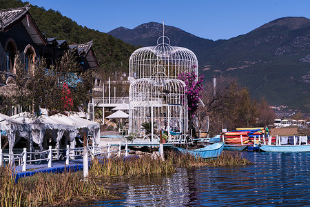 白色鸟笼拉市海鸟笼咖啡厅背景