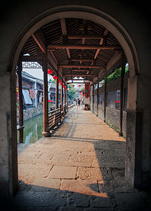 著名旅游景区西塘古镇长廊背景图片