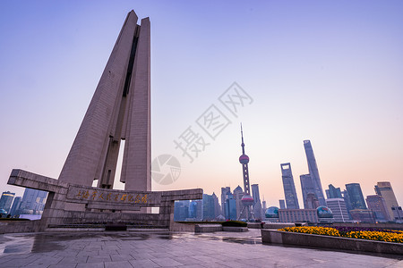日景上海人民英雄纪念塔背景