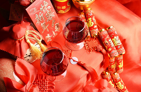 新年好素材新年快乐红酒2杯背景