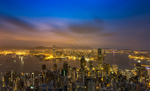 全景海滩香港维多利亚港湾夜景背景