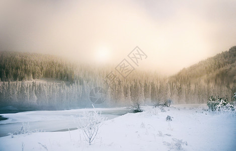 插画下雪清晨充满中国风意境的美丽景色背景