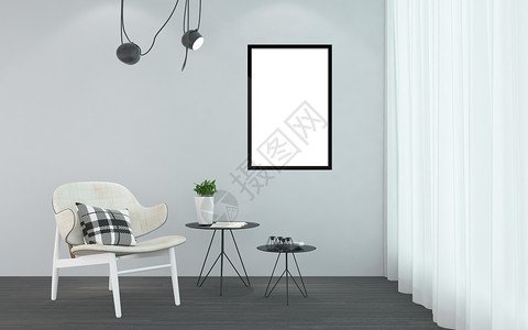 咖啡色木质框架蓝色暖调室内设计设计图片