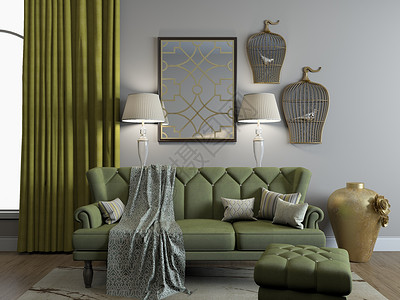 鸟笼玫瑰装饰现代简约沙发效果图设计图片