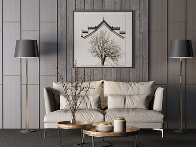 双人组合现代简约沙发茶几落地灯组合设计图片