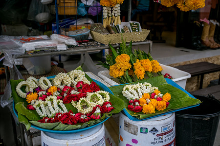 泰国手花红花卖花摊高清图片