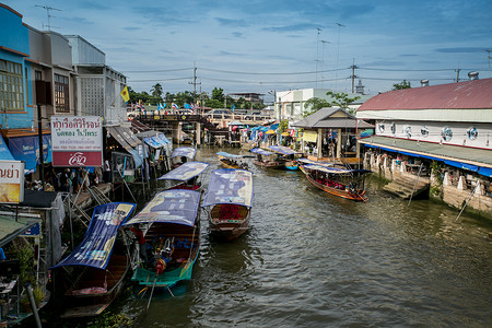 泰国船泰国水上市场背景