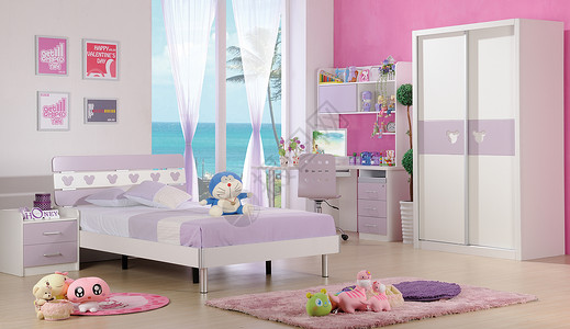 卡通公主王子色彩绚丽的卧室效果图背景