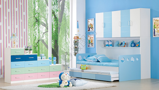 儿童房窗帘彩色儿童房效果图背景