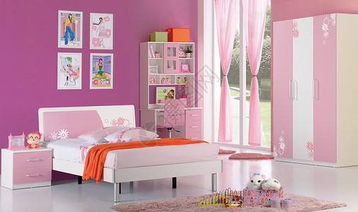 卡通公主王子色彩绚丽的卧室效果图背景
