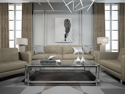 岭南风格建筑花窗客厅沙发效果图设计图片