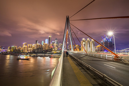 江边夜色桥背景