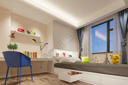 榻榻米卧室现代儿童房效果图背景