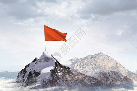 白云之上山顶红旗成功概念设计图片