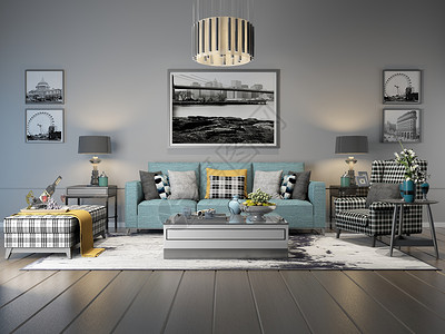 创意客厅模型家居客厅沙发效果图设计图片