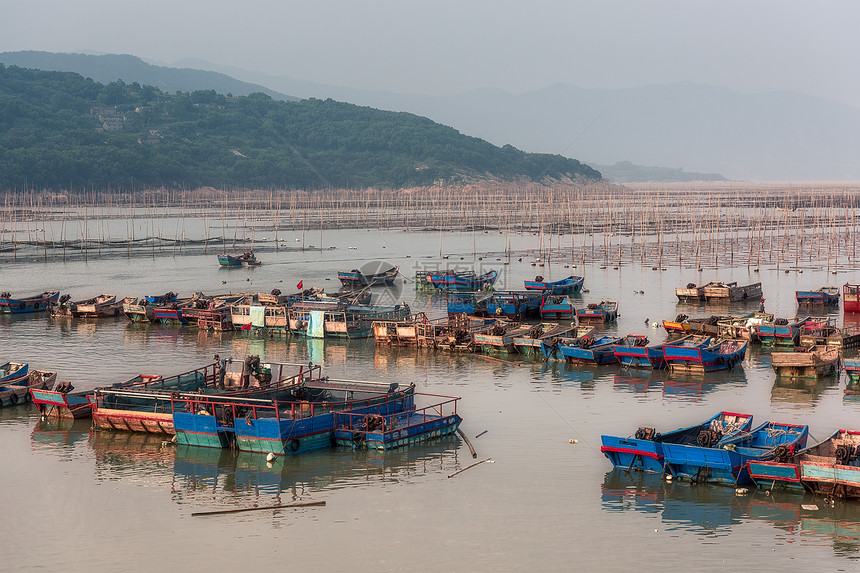 福建夕阳下的渔港图片