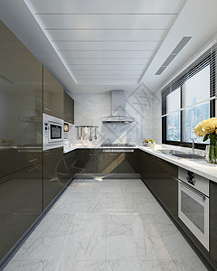 深色玻璃现代厨房效果图背景