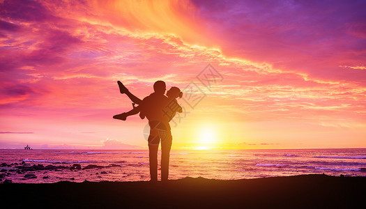 旅拍背景夕阳晚霞下的情侣设计图片