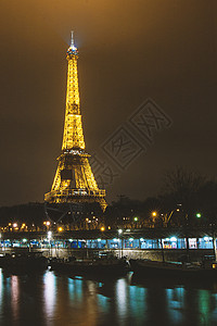 巴黎建筑倒影埃菲尔铁塔夜景全景背景