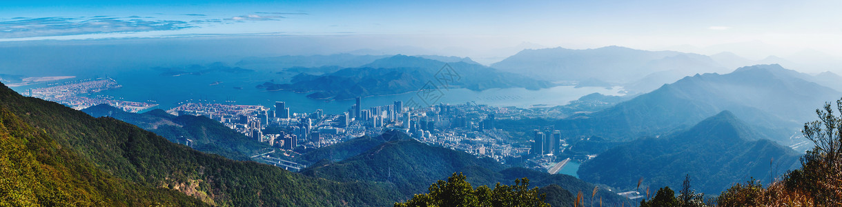 岛屿县山脉城市港湾岛屿全景背景