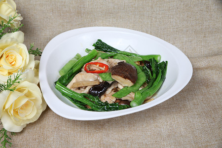 荷兰豆炒瘦肉（香菇/芥蓝）背景图片