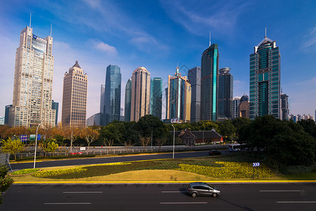 环岛行驶素材城市景观背景