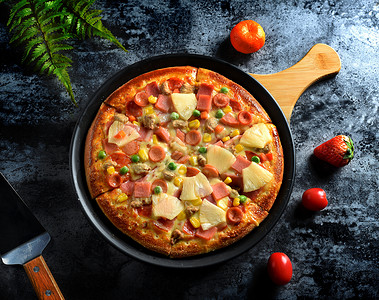 披萨夏威夷水果披萨高清图片