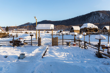 新疆禾木村冬季雪景图片