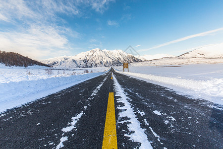 冬天道路素材雪地里笔直的公路背景