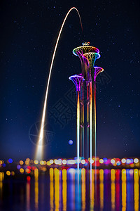 方框元素光效流星划过北京奥林匹克塔背景