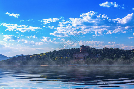 颐和园昆明湖仙境的佛香阁背景