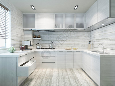 白色橱柜现代厨房效果图背景