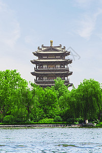 大明湖的超然楼背景图片