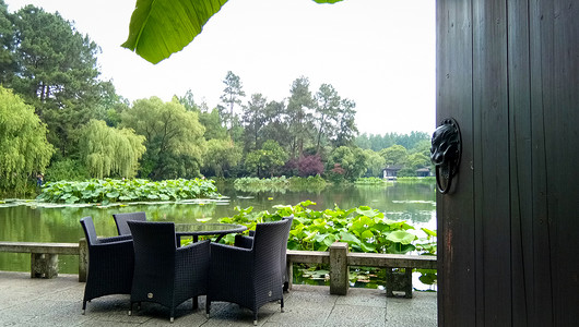古风桌椅素材江南园林庭院背景