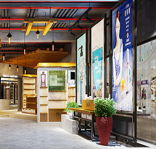 卖场入口工业复古风展厅卖场室内设计效果图背景